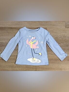 Carter's Light Blue Long Sleeve Top with Pink Flamingo Graphic